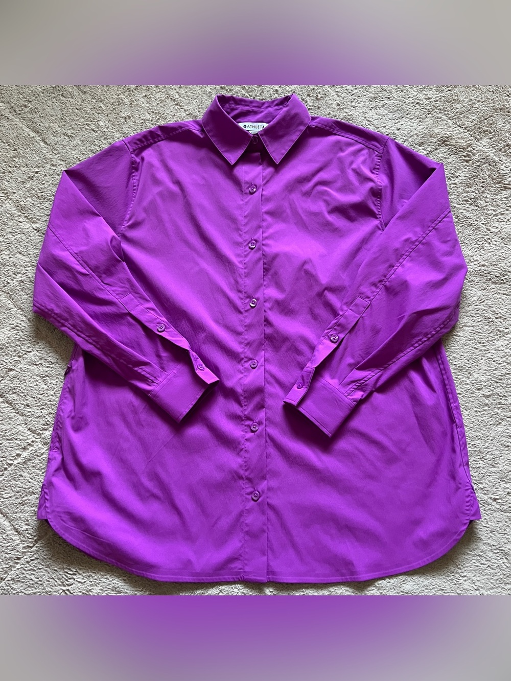 Athleta Oversized Performance Poplin Button Down Shirt Preppy Minimalist Sz XS